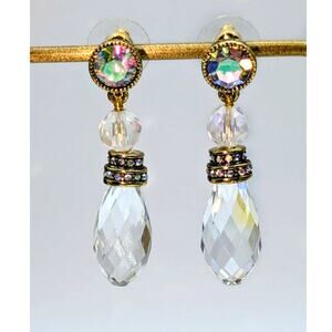 Heidi Daus Faceted Crystal Briolette AB Crystal Post Dangle Earrings